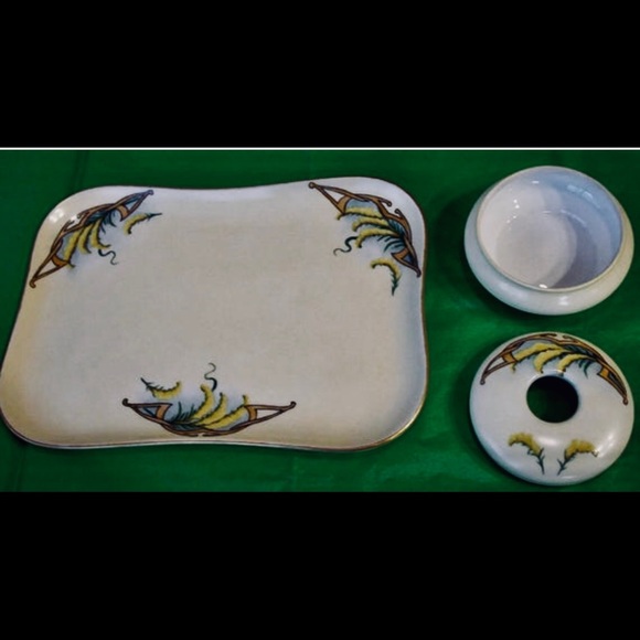 Art Deco Limoges hand panted hair receiver & tray main image 4